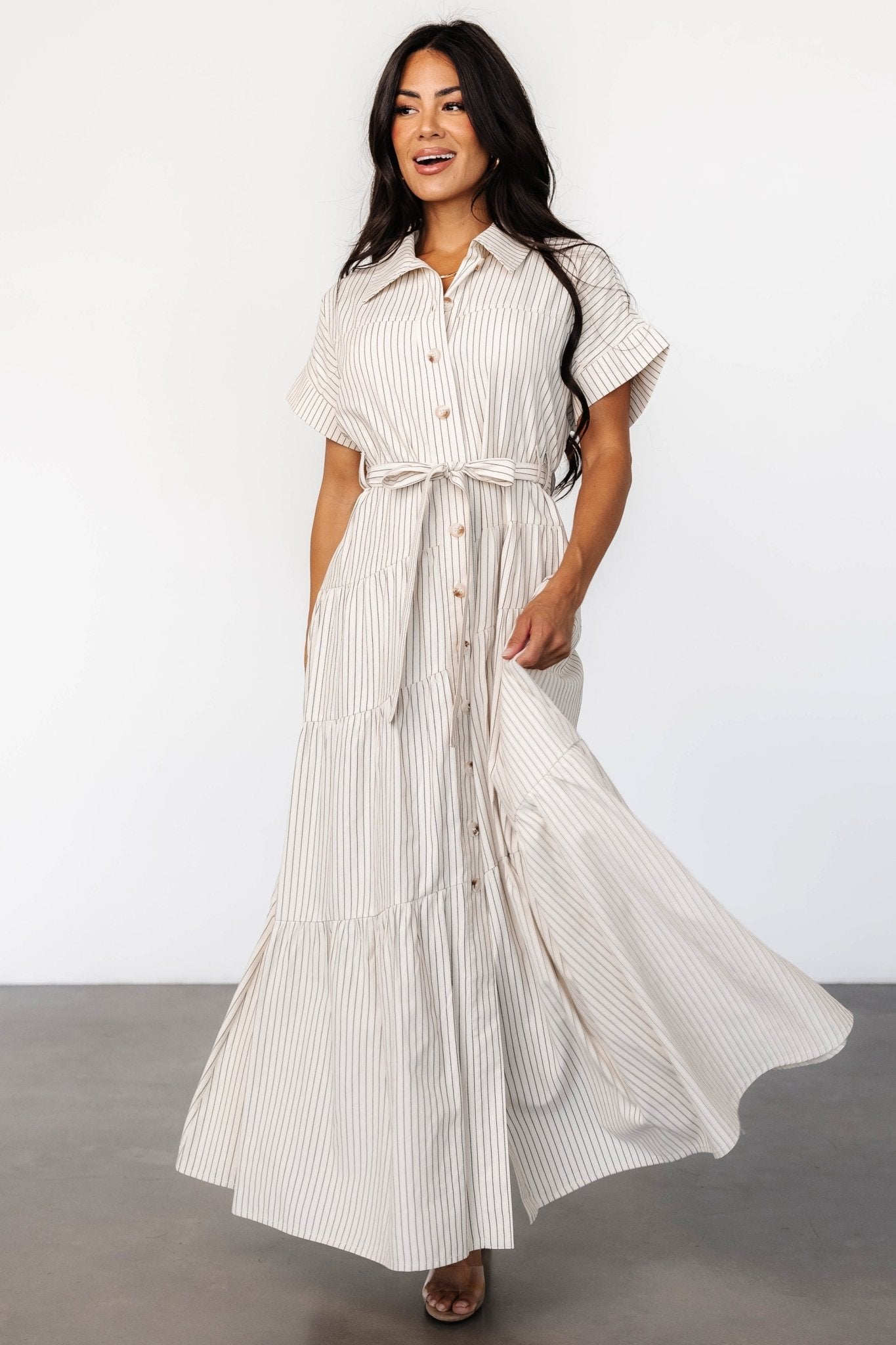 Covey Button Up Maxi Dress | Cream Stripe Cheap Footlocker Finishline