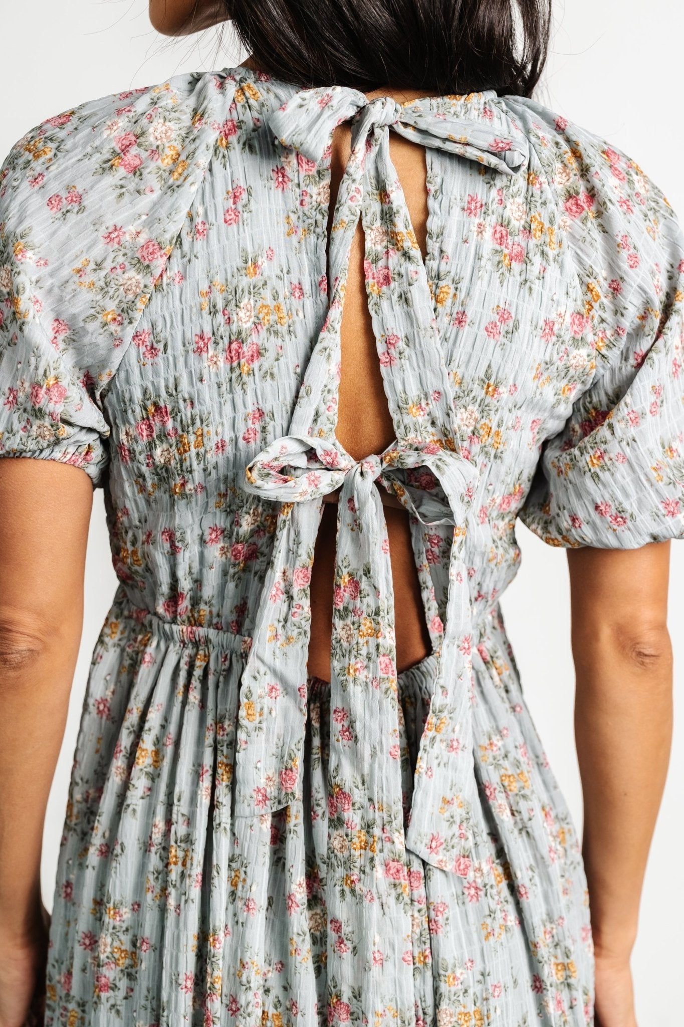 Lucinda Back Tie Dress | Dusty Blue Floral Recommend