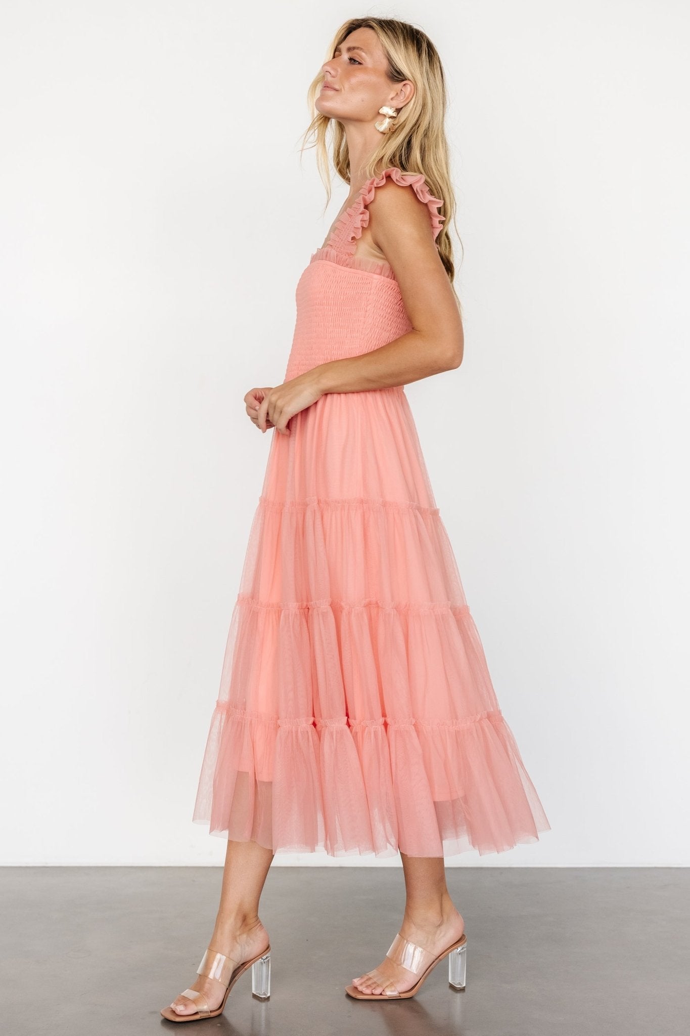 Emma Smocked Tulle Dress | Coral Real Cheap Online