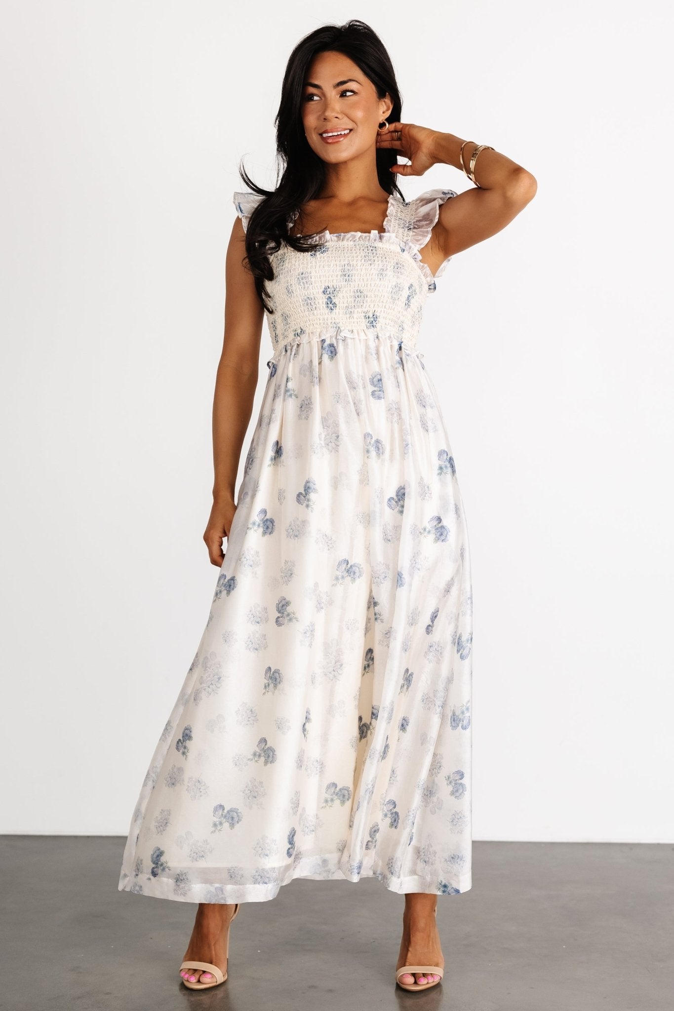 Phoebe Midi Dress | Cream + Blue Floral Free Shipping Limited Edition