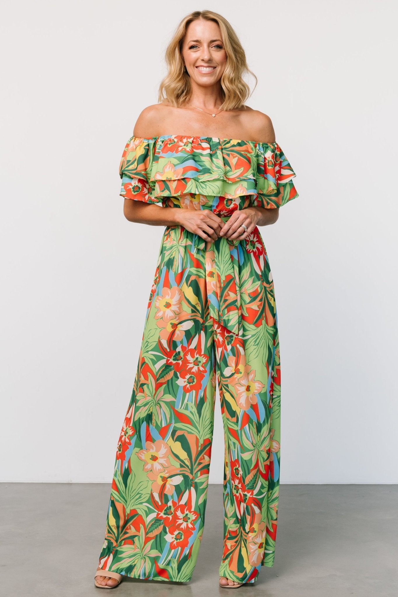 Zanzibar Off Shoulder Jumpsuit | Green Multi Low Pice Cheap Online