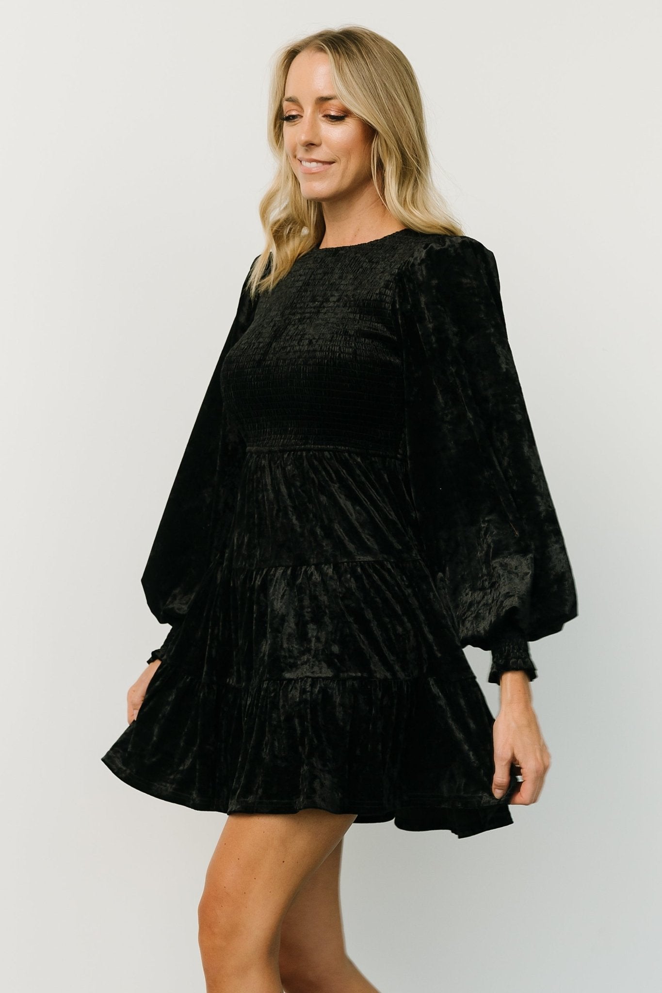 Kele Crushed Velvet Mini Dress | Black Free Shipping 2025 Unisex