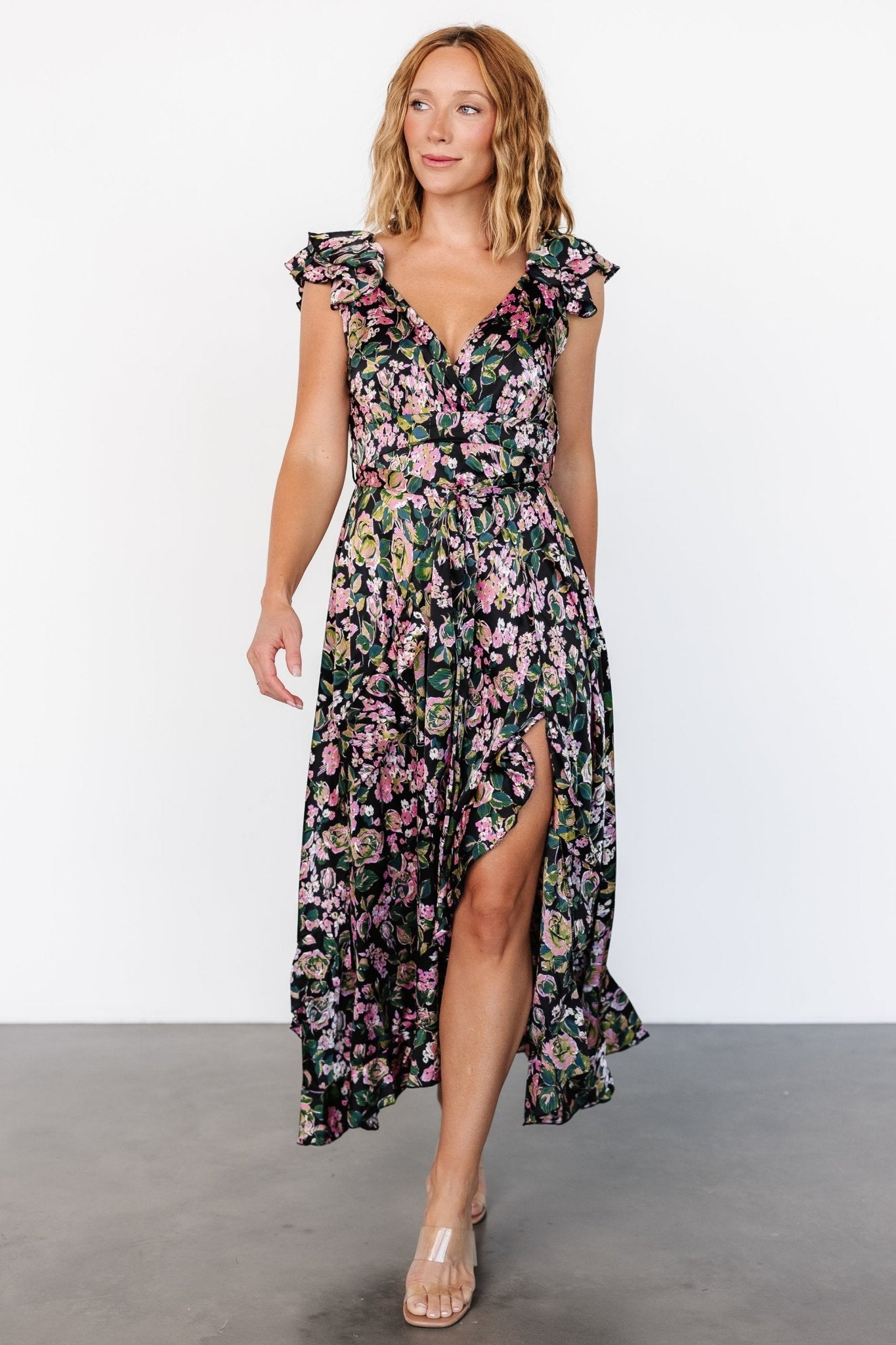 Harlow Satin Maxi Dress | Black Multi Discount Newest