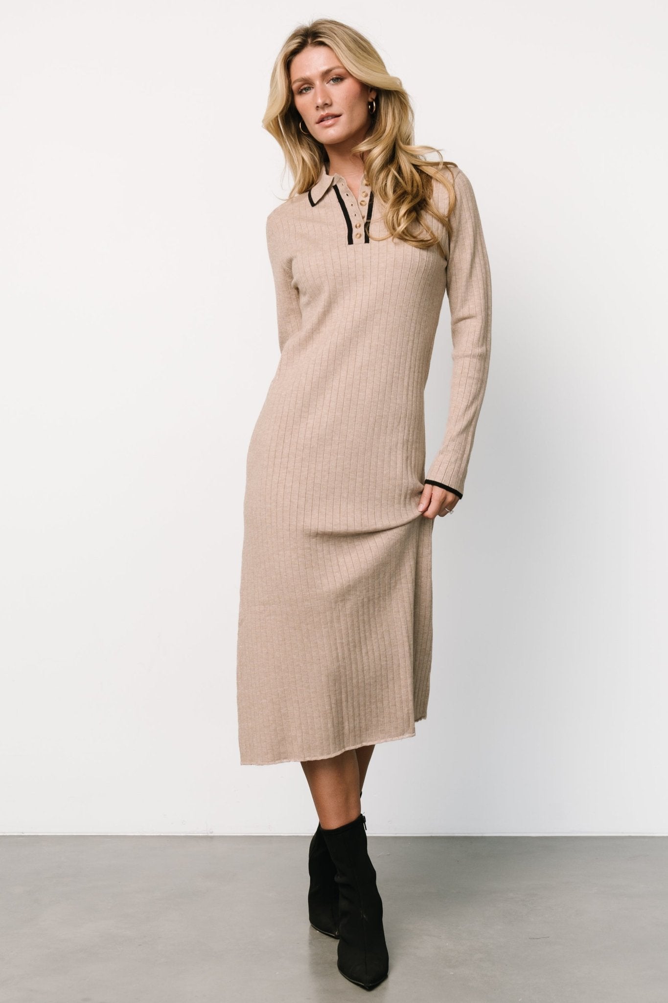 Shantel Polo Dress | Taupe + Black Looking For Cheap Pice