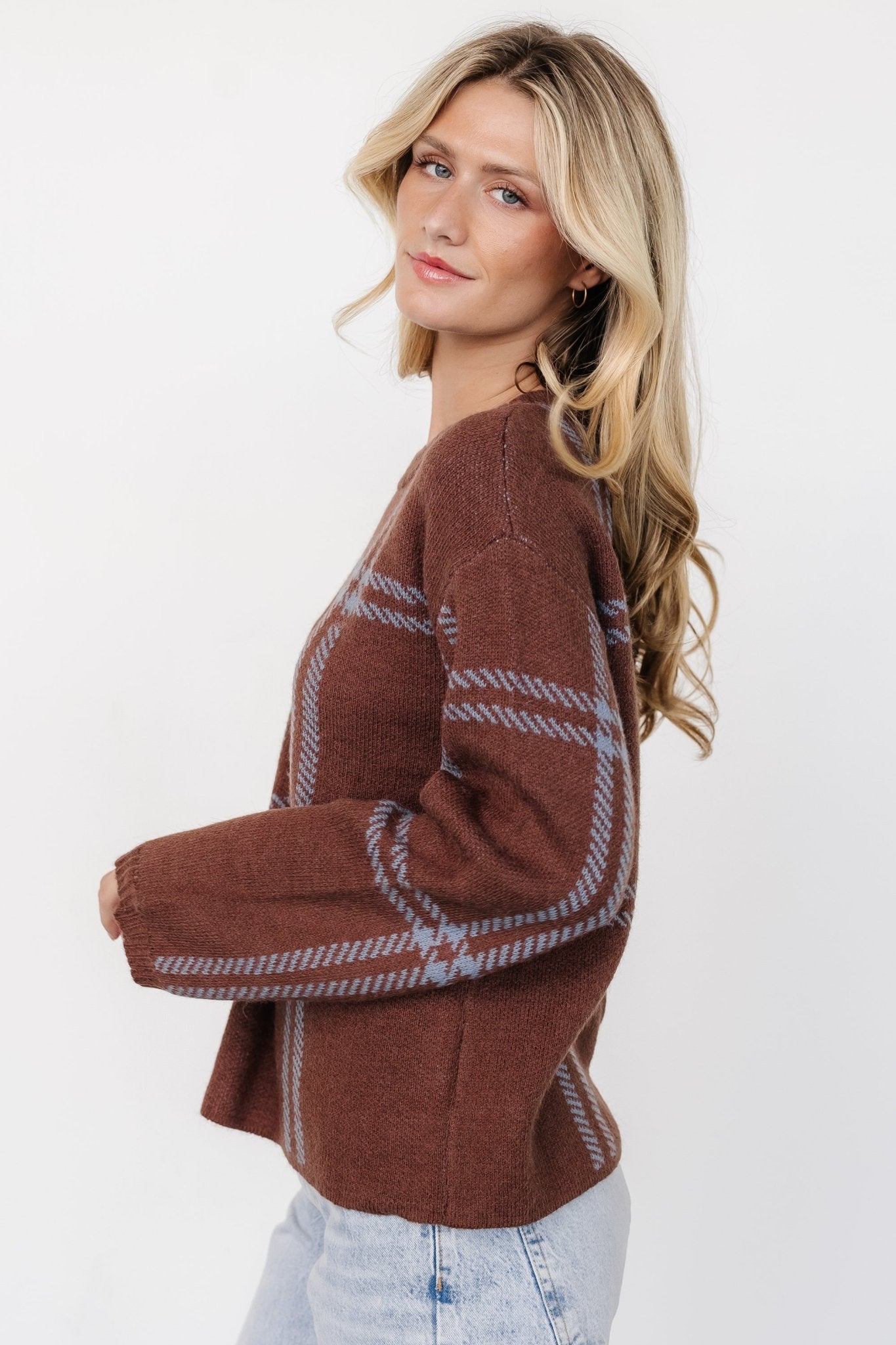 Francie Sweater | Brown + Blue Plaid Clearance Pices