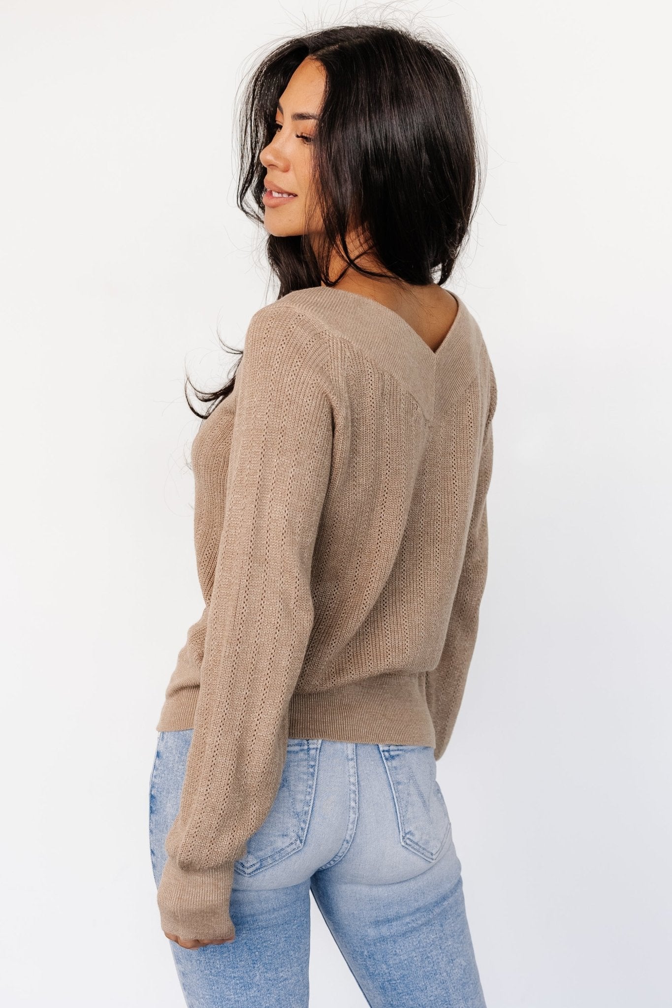 Ashby V Neck Sweater Top | Mocha Low Cost Cheap Online