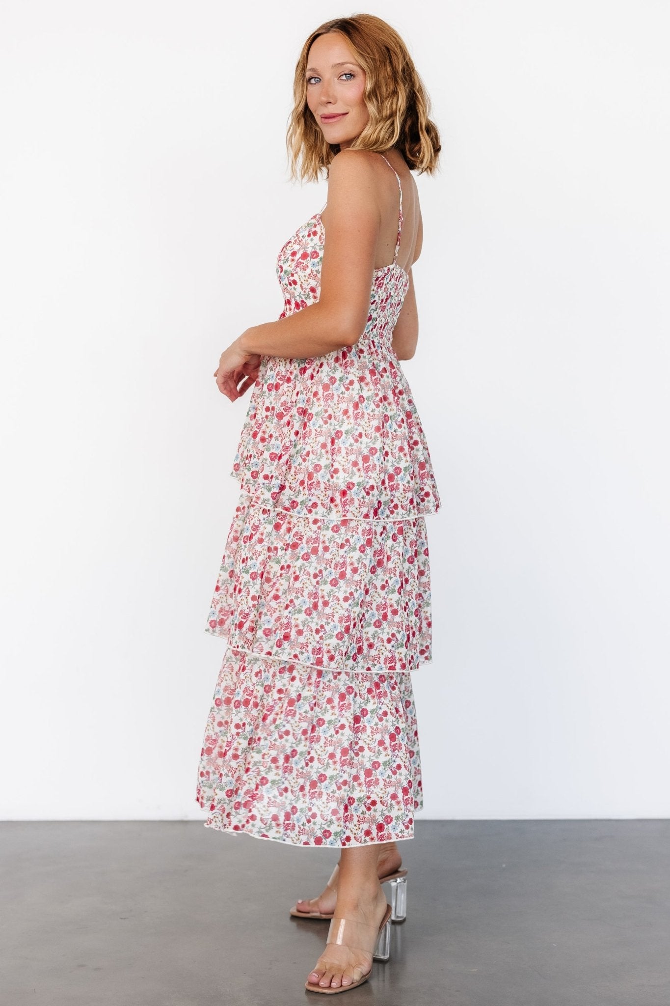 Caprice Tiered Dress | Cream Multi Floral Cheap Sale 2025