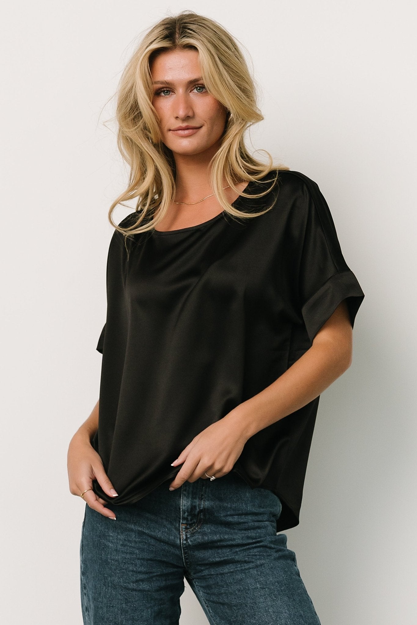 Rory Satin Top | Black Free Shipping Genuine