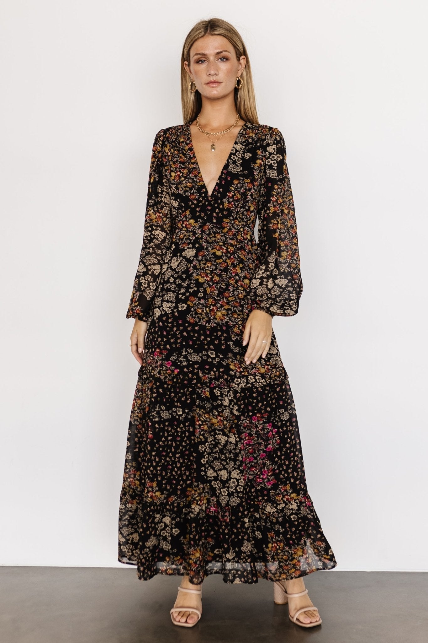 Bowman Deep V Maxi Dress | Black Multi Cheap Pictures