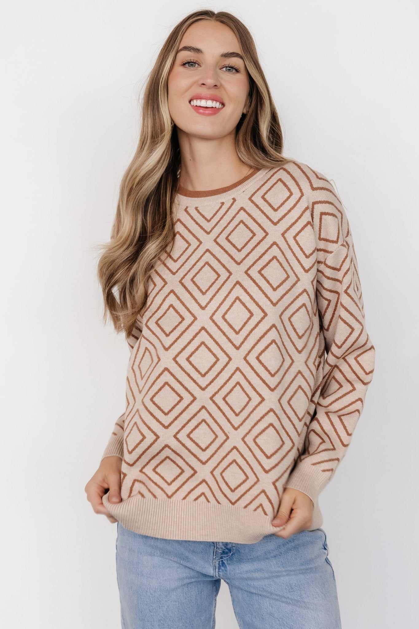 Asther Diamond Sweater | Oatmeal + Camel Latest Collections Cheap Pice