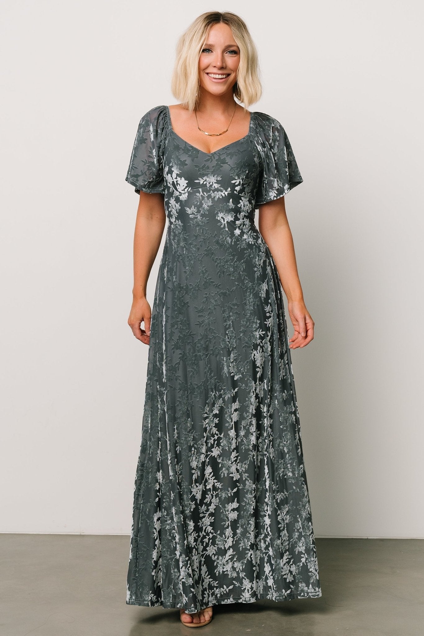 Everley Velvet Maxi Dress | Dusty Blue Clearance Clearance