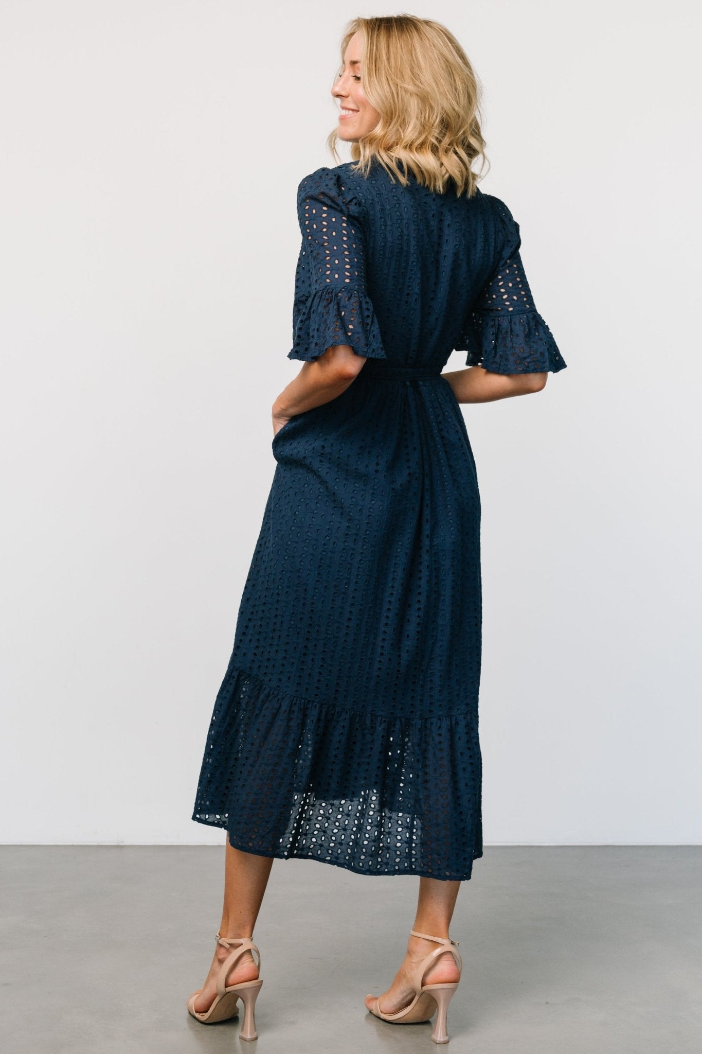 Virginia Eyelet Midi Dress | Navy Sale View