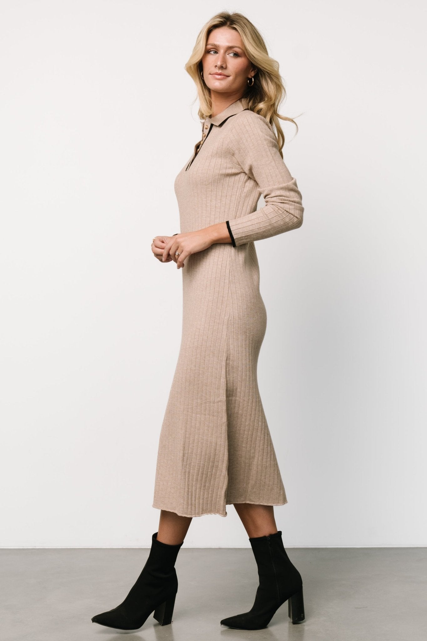 Shantel Polo Dress | Taupe + Black Looking For Cheap Pice