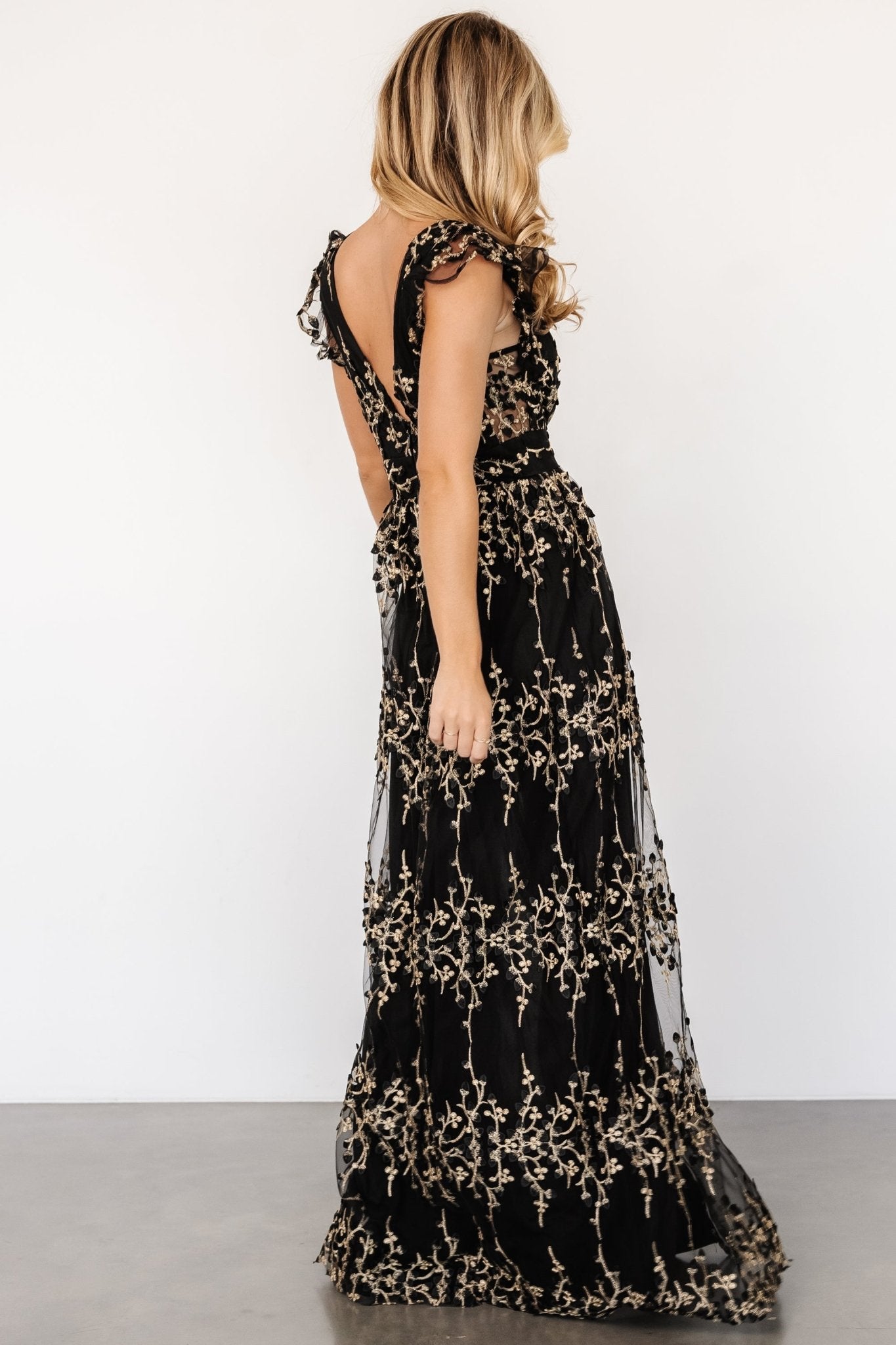 Eva Embroidered Maxi Dress | Black + Gold Clearance Cheap Real