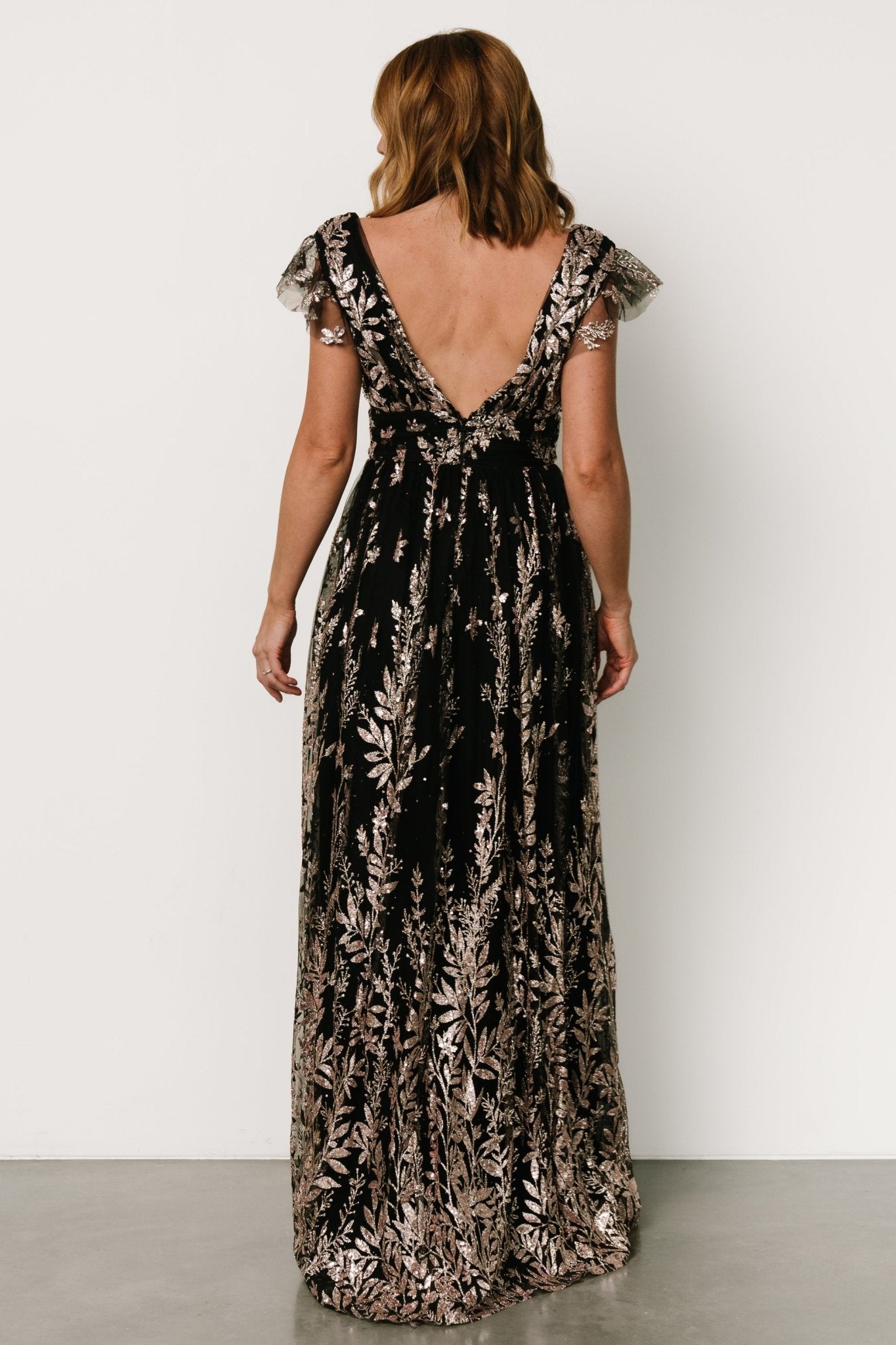 Karina Shimmer Gown | Black + Rose Gold Cheap View