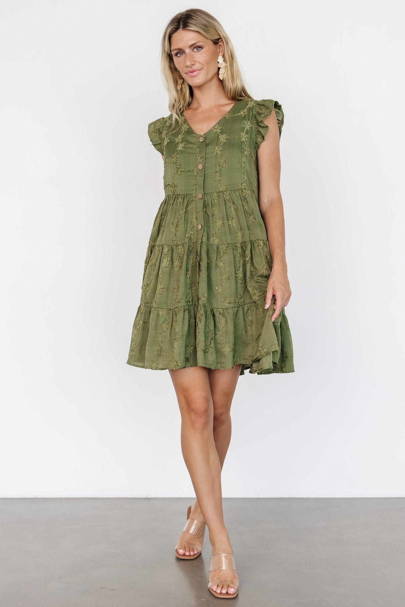 Kayla Button Up Short Dress | Olive Free Shipping Buy