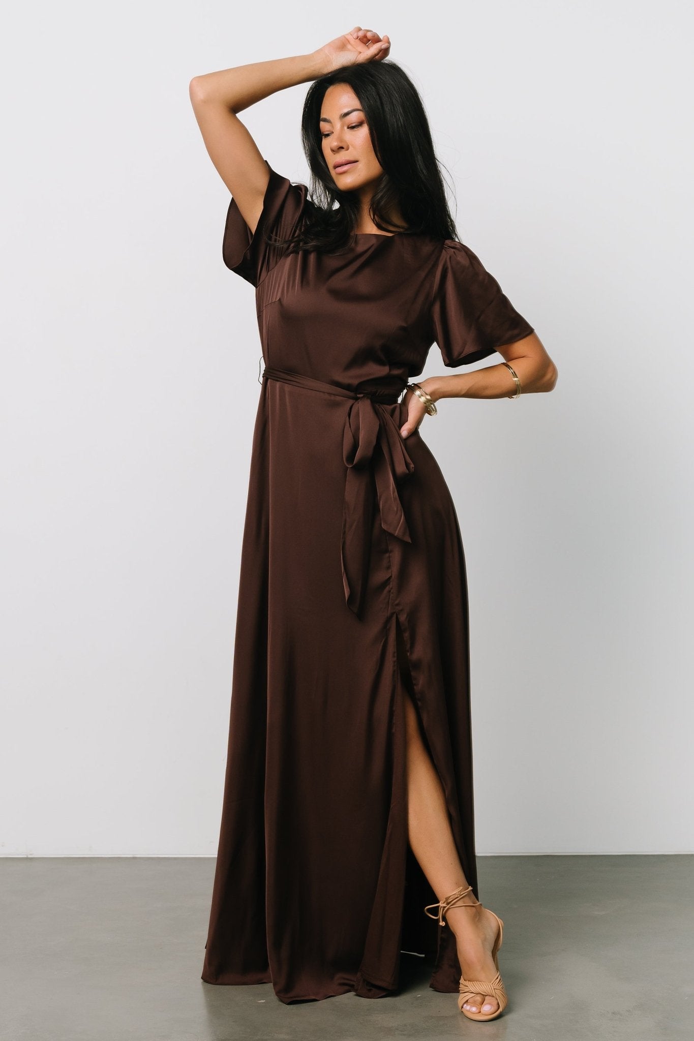 Agnes Satin Maxi Dress | Espresso Cheap