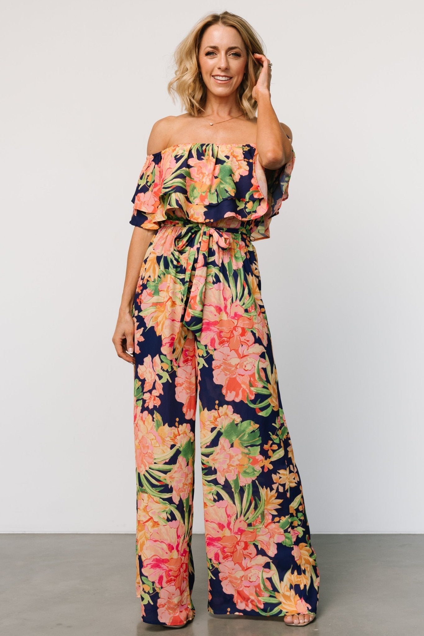 Capistrano Ruffle Jumpsuit | Navy Floral Outlet Huge Surprise