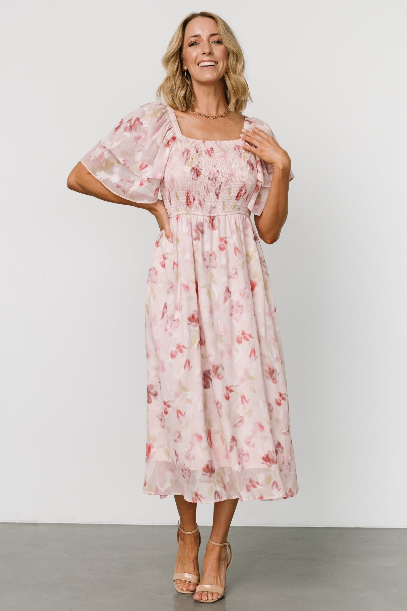 Flora Midi Dress | Blush Print Cheap 100% Authentic