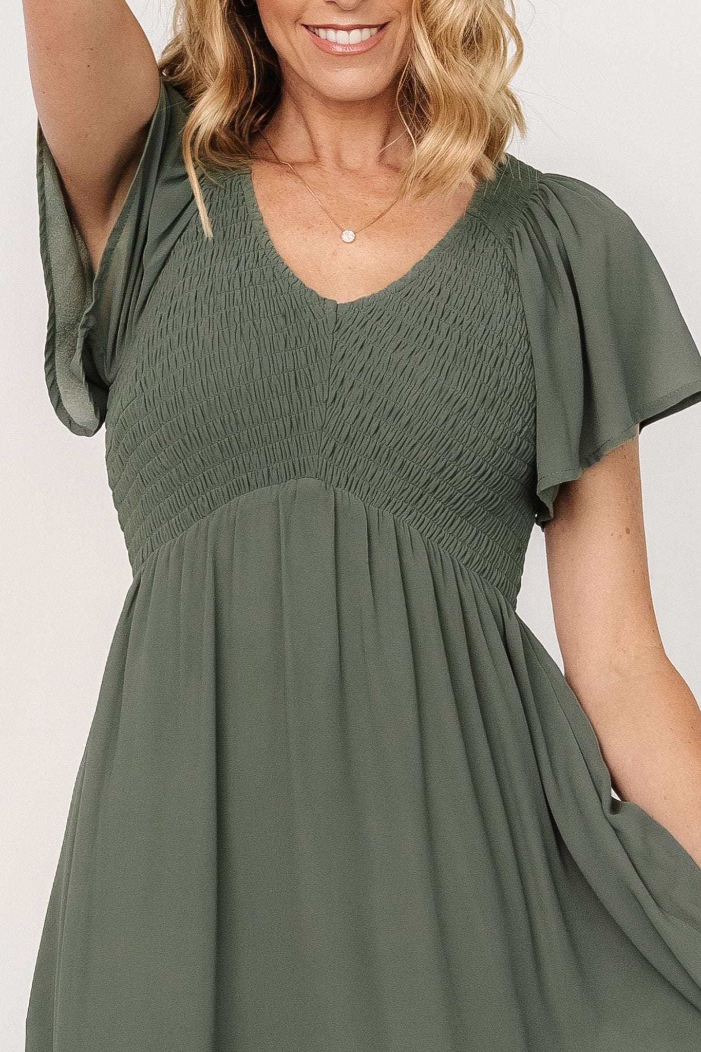 Monica Smocked Dress | Dark Sage Buy Cheap Buy