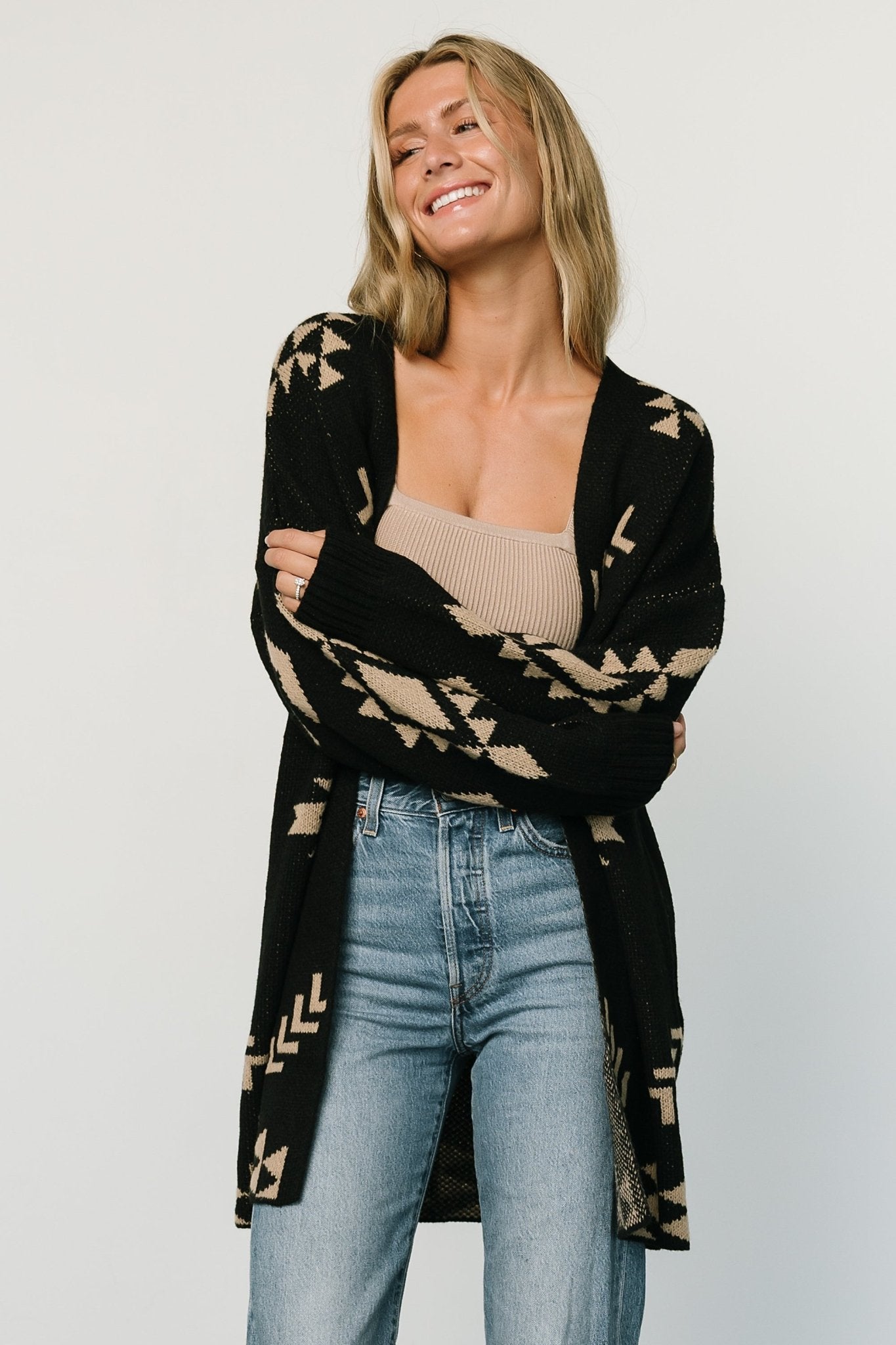 Hays Oversized Cardigan | Black + Tan Outlet Big Discount