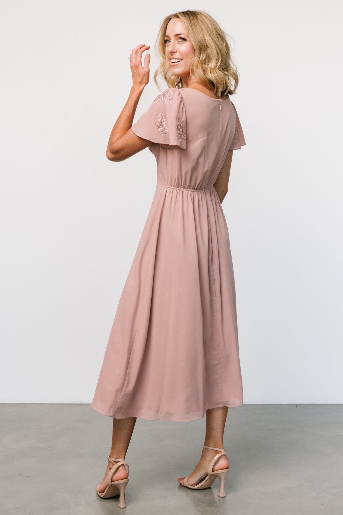 Swan Bead Embroidered Midi Dress | Dusty Rose Buy Cheap Clearance Store