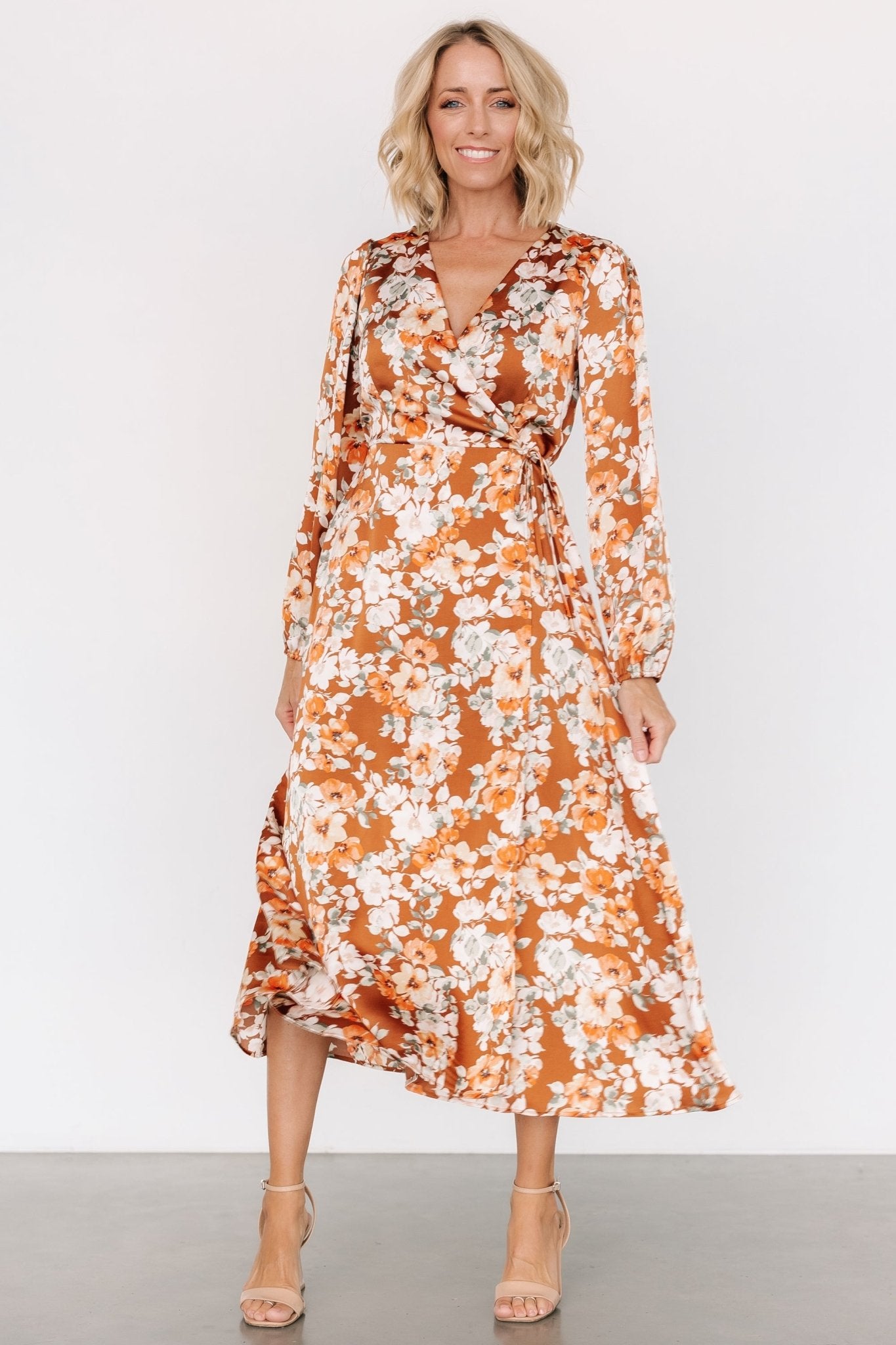 Clarissa Faux Wrap Midi Dress | Copper + Ivory Outlet Low Shipping Fee