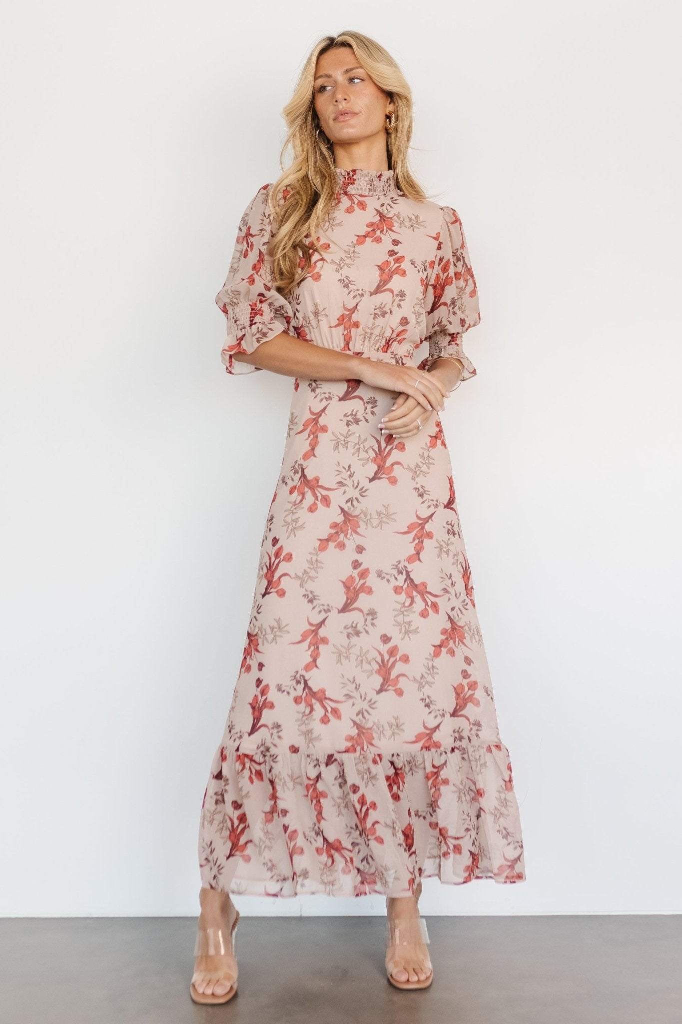 Marie Mock Neck Maxi Dress | Blush Floral 2025 Cheap Online