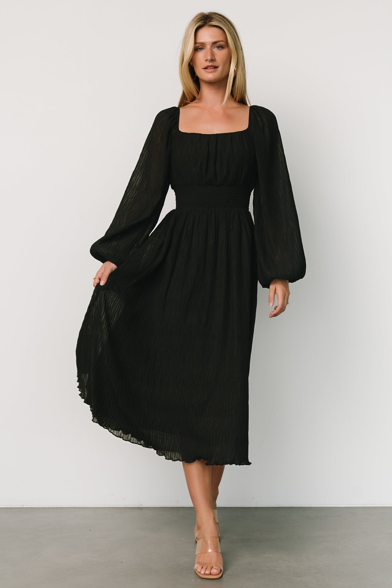 Dalton Pleated Midi Dress | Black Sale Popular