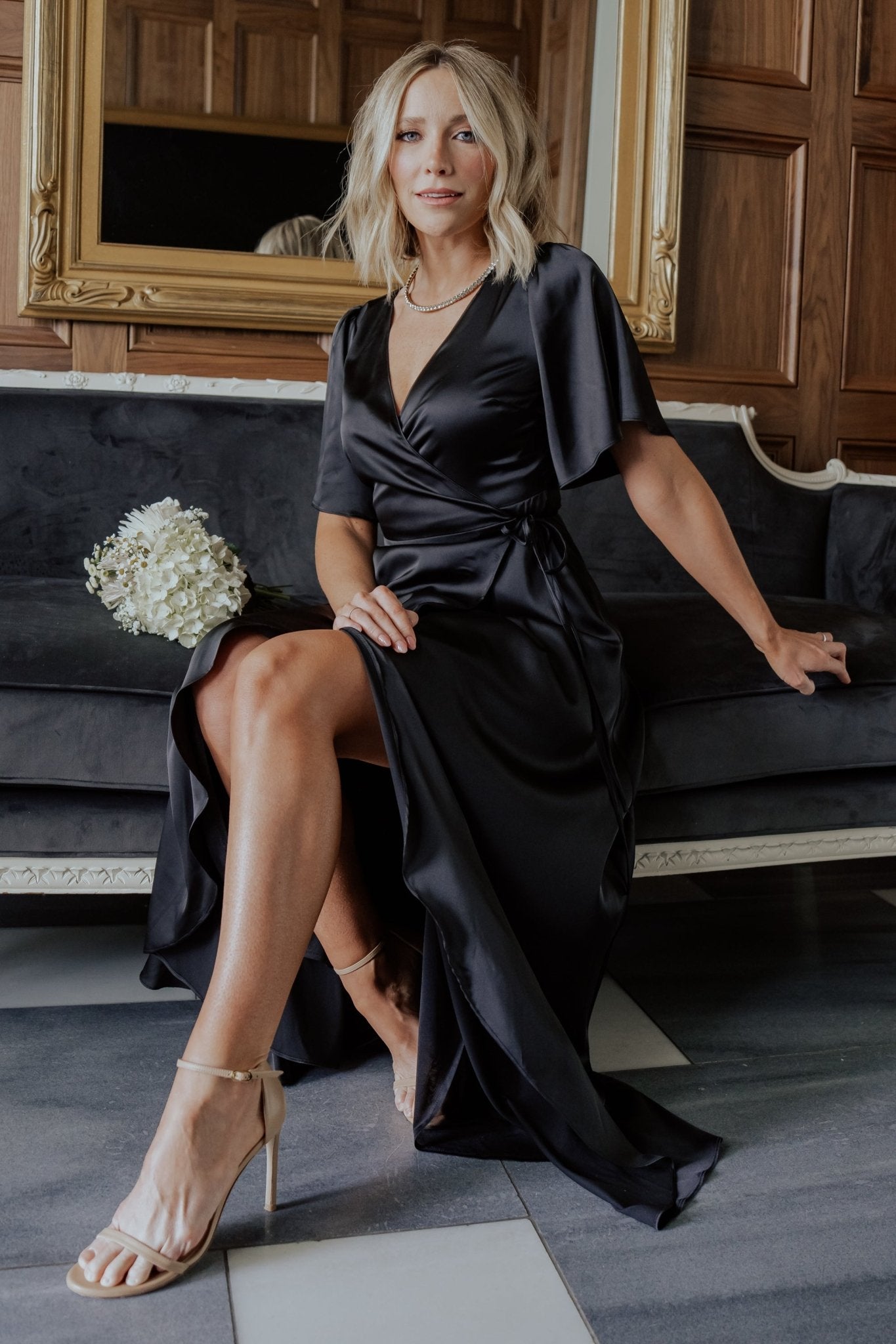 Vara Satin Maxi Wrap Dress | Black Clearance Factory Outlet