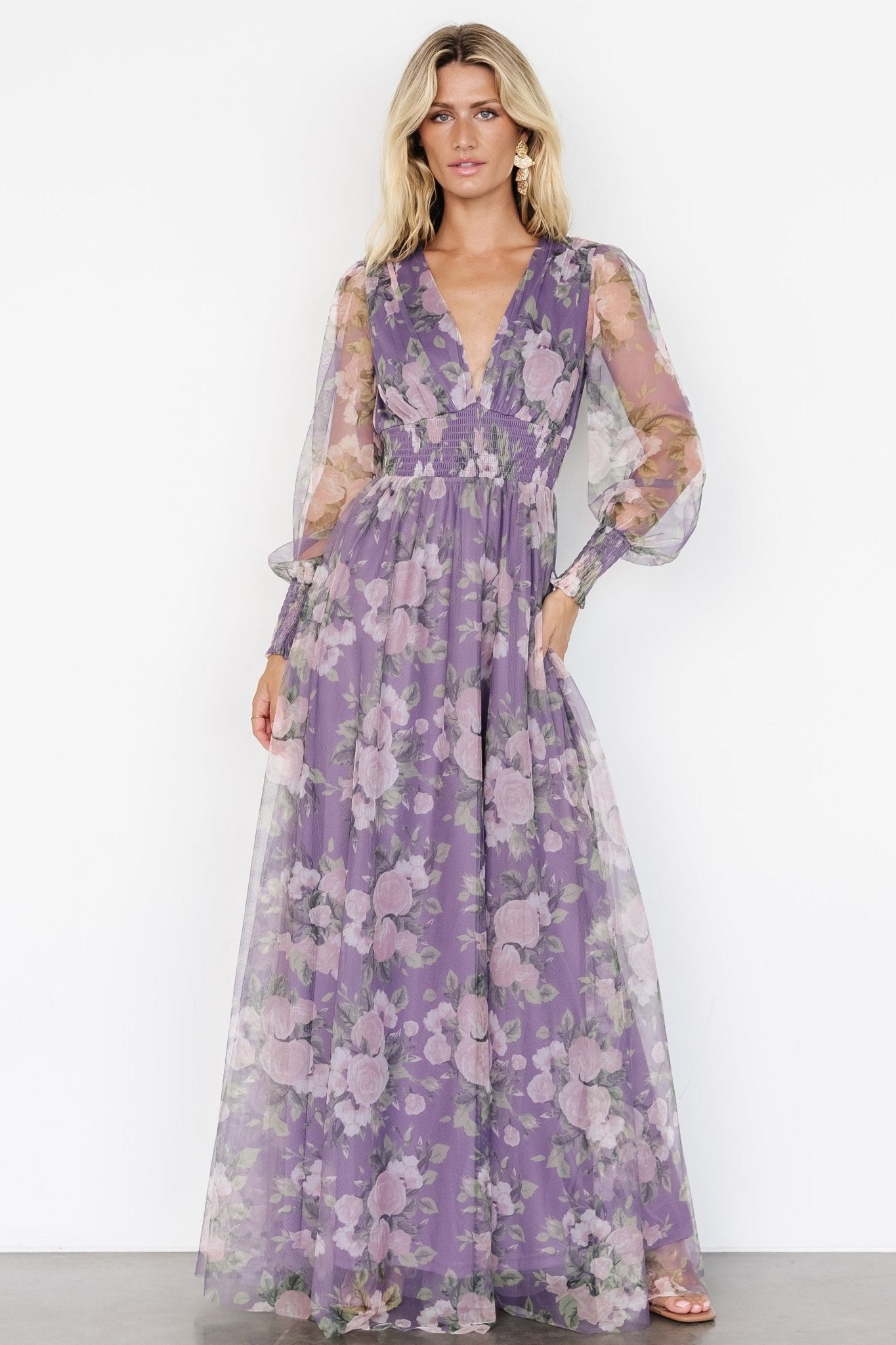 Layla Tulle Maxi Dress | Lavender + Blush Floral Discounts