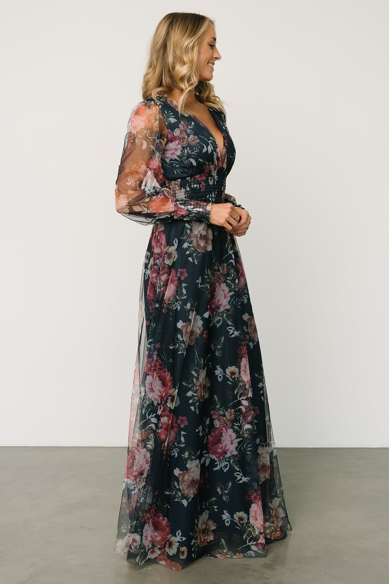 Layla Tulle Maxi Dress | Garden Navy Floral Get Authentic Sale Online