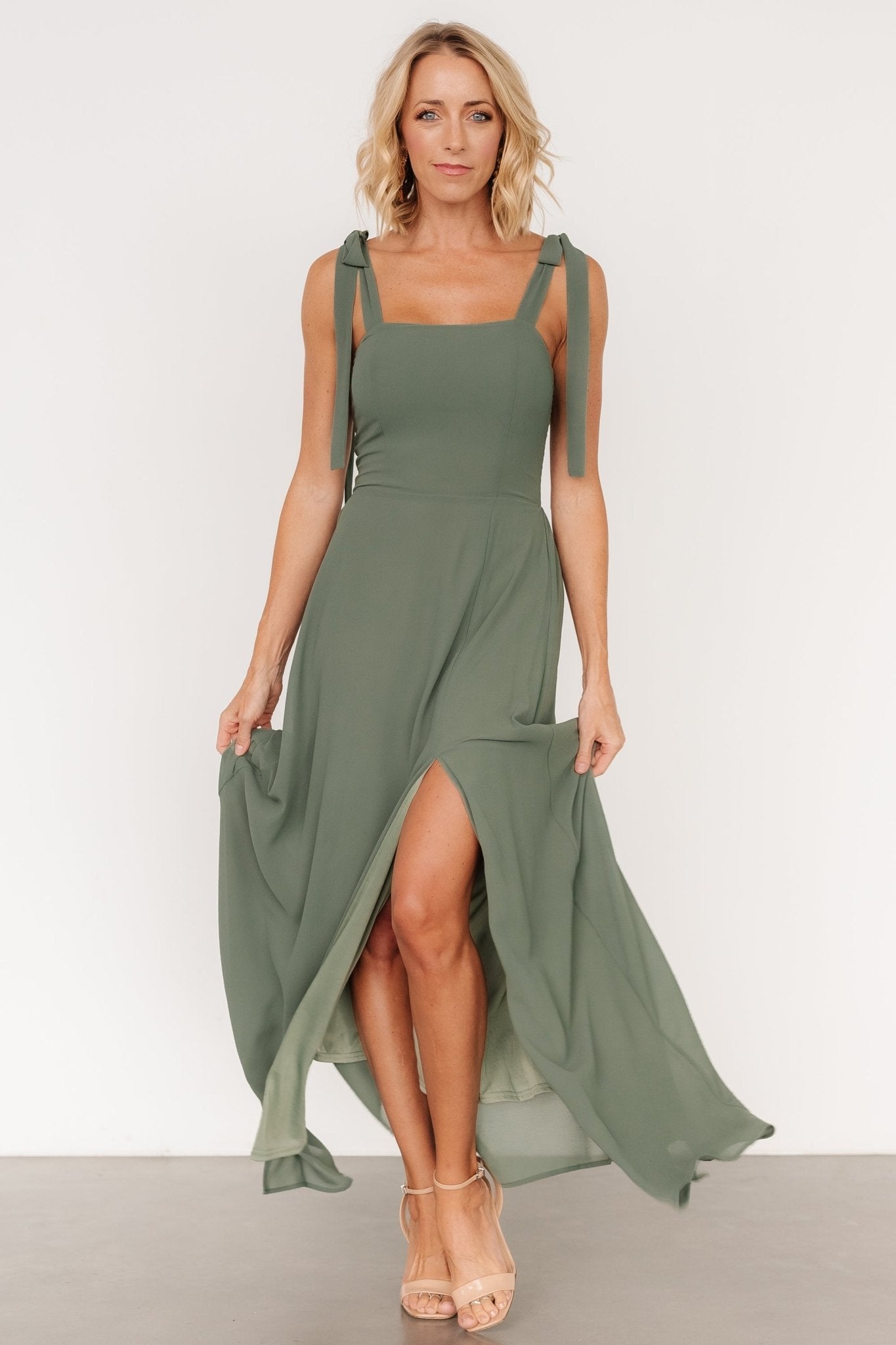 Necia Tie Shoulder Maxi Dress | Dark Sage Big Sale Cheap Online