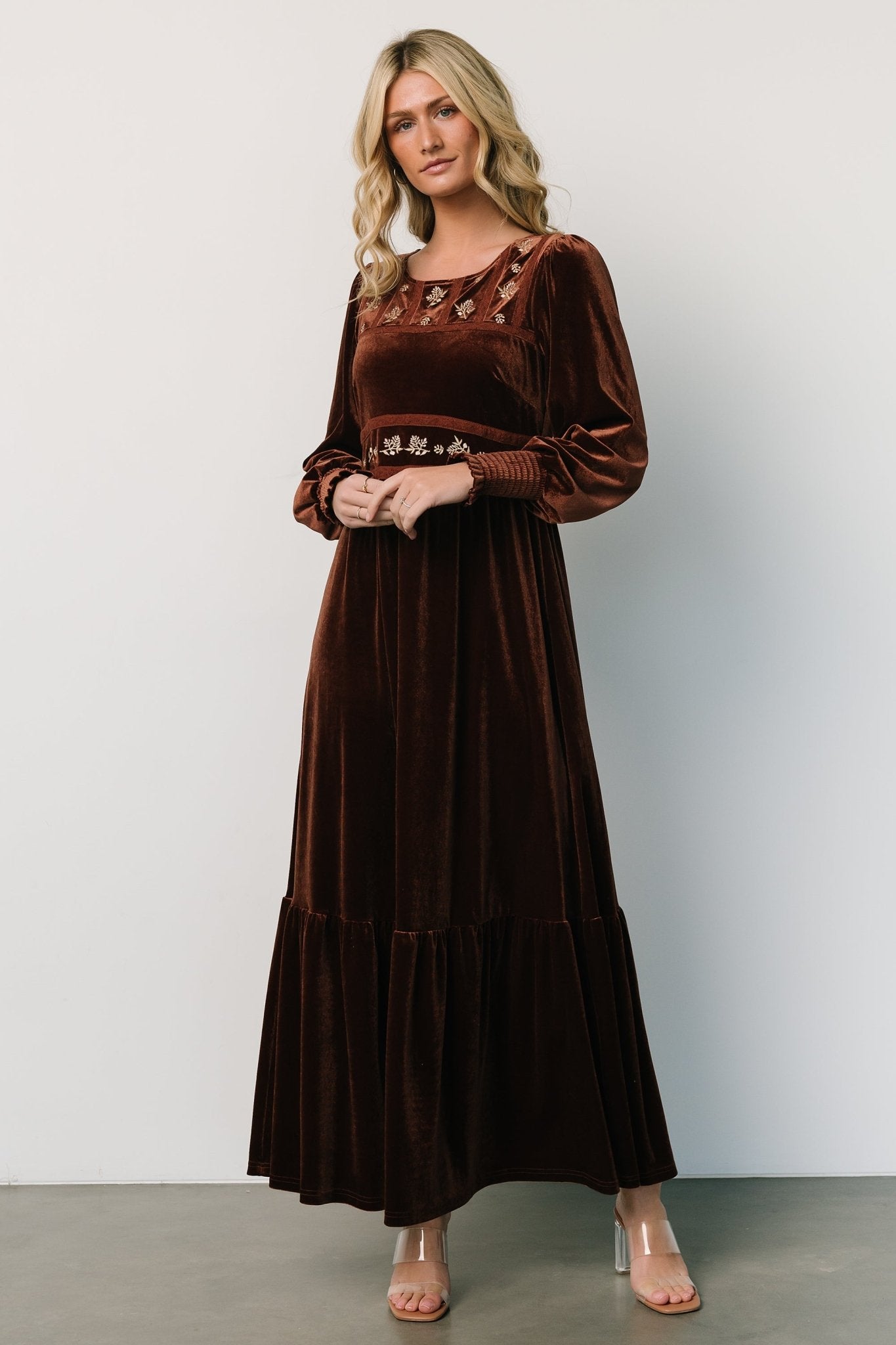 Ingrid Velvet Maxi Dress | Chocolate Discount Professional