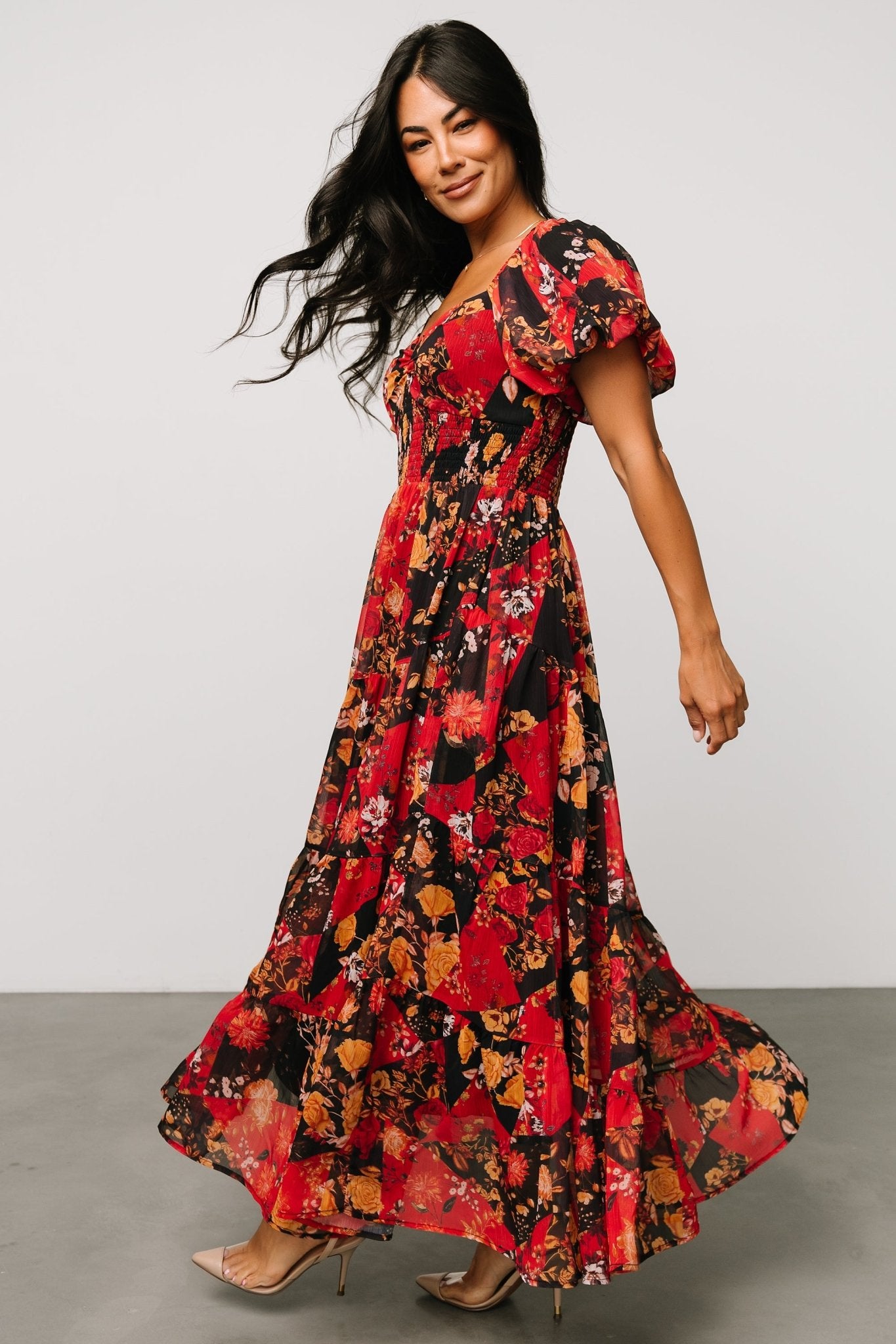 Suzy Maxi Dress | Black + Red Multi Sale 100% Guaranteed