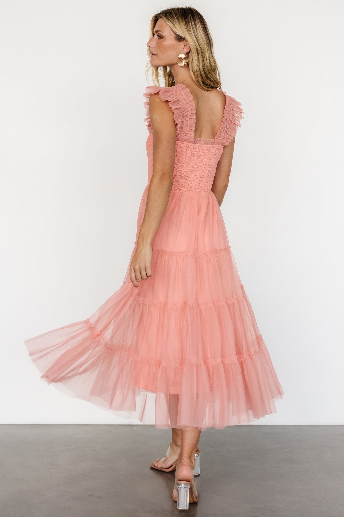 Emma Smocked Tulle Dress | Coral Real Cheap Online