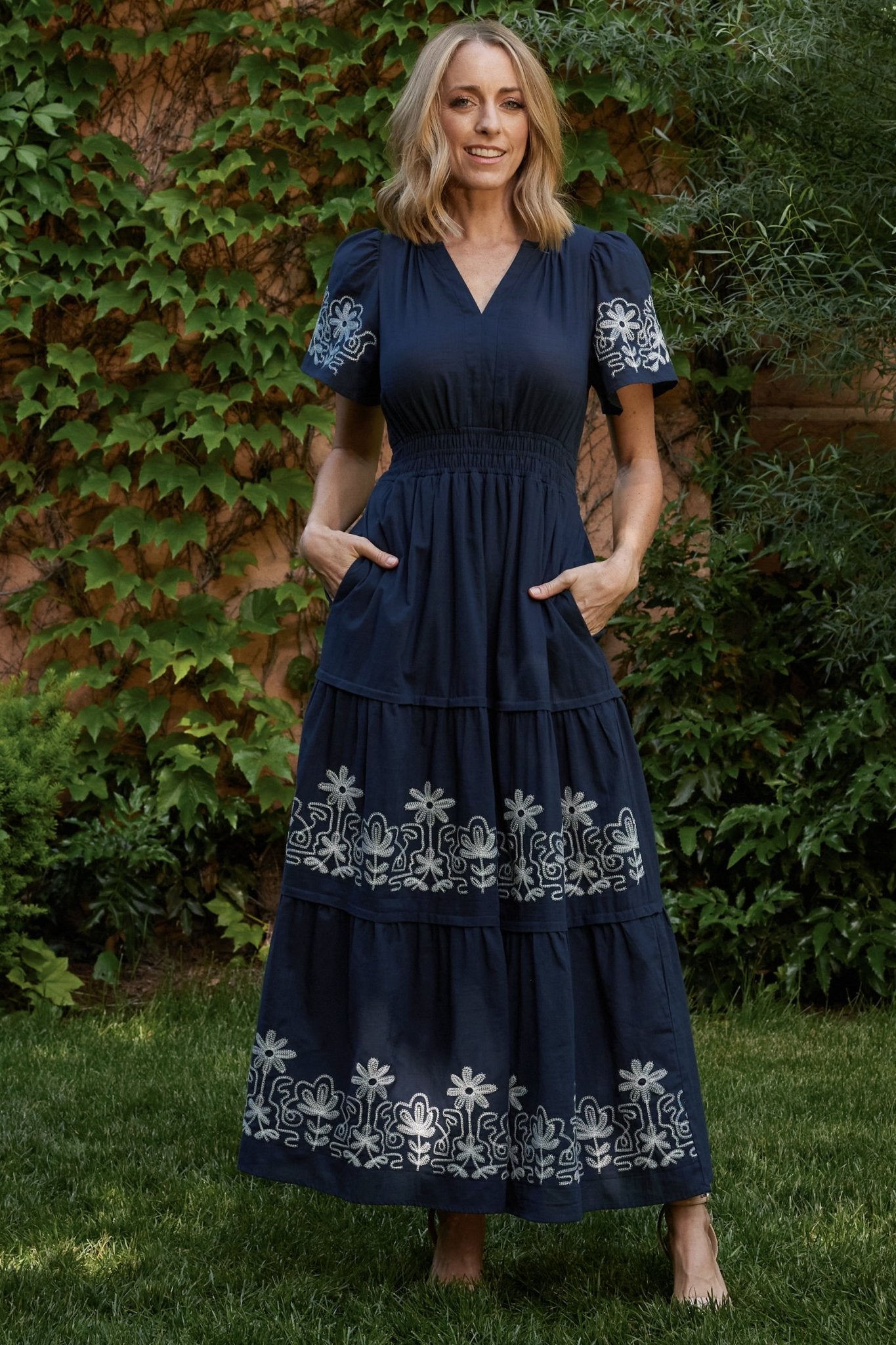 Kennedy Embroidered Maxi Dress | Blue Low Cost Sale Online