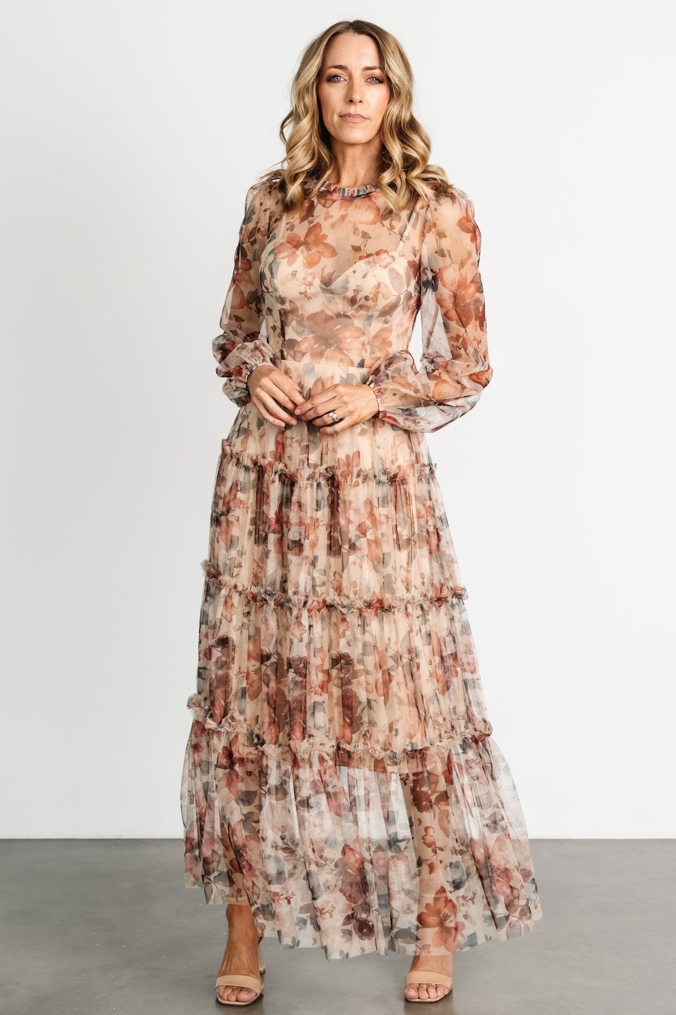 Stephanie Tiered Maxi Dress | Taupe Floral Cheapest Pice Sale Online