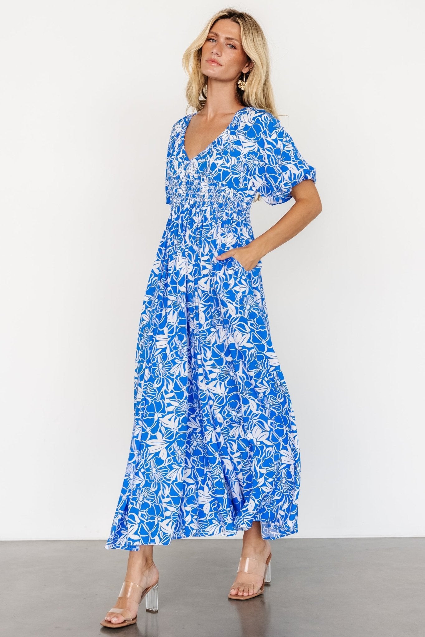 Elaine Maxi Dress | Blue + White Cheap Sale Brand New Unisex