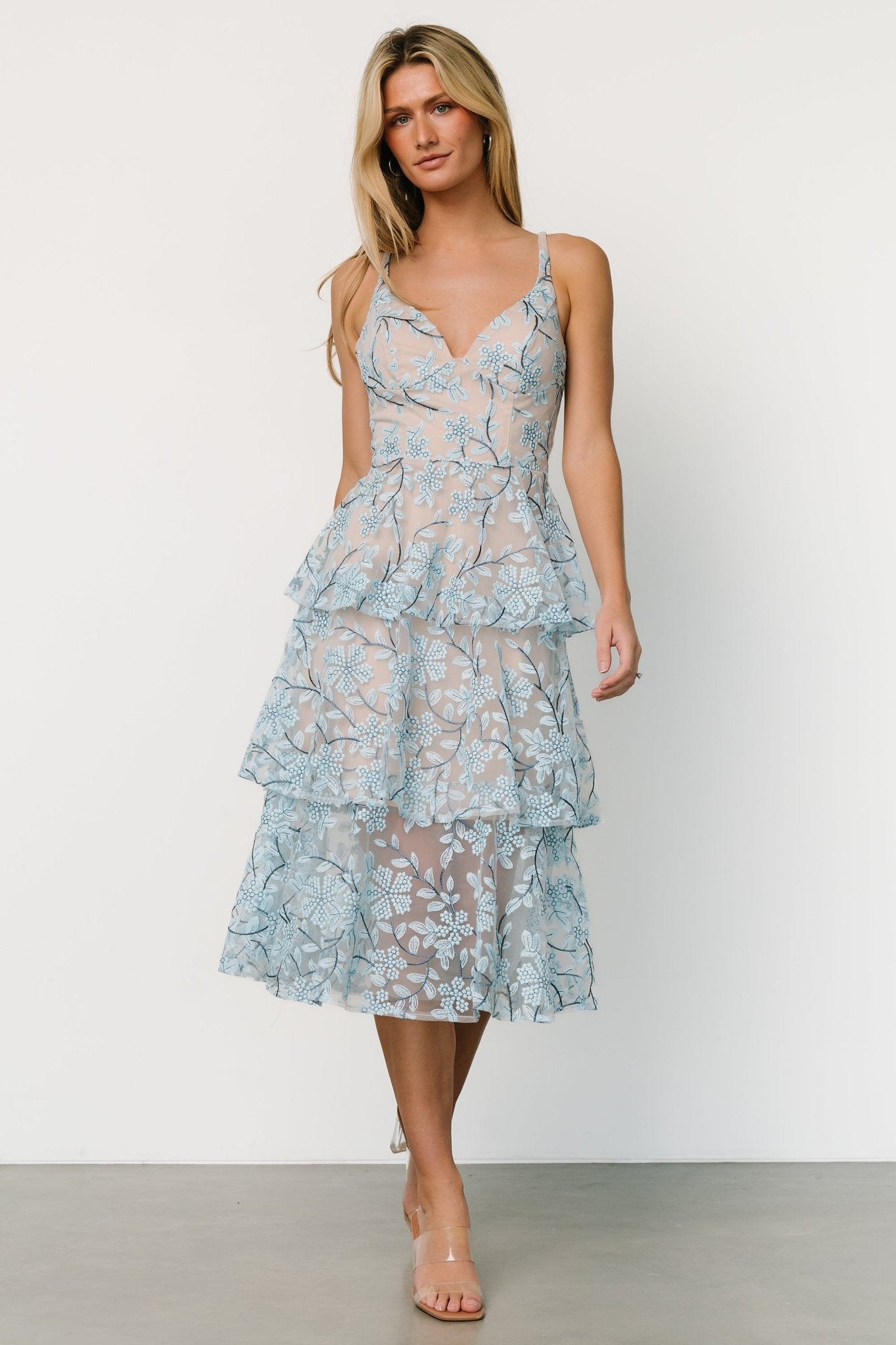 Giavanna Tiered Midi Dress | Dusty Blue Outlet For Nice