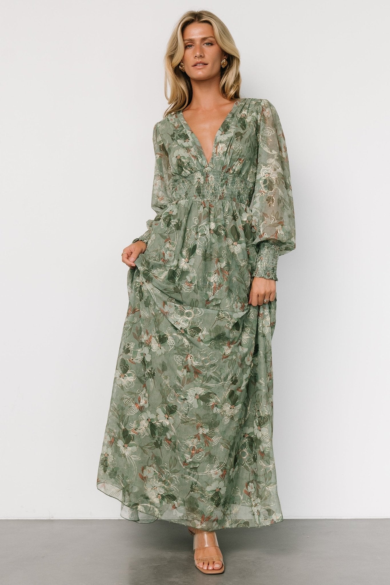 Jolie Embroidered Tulle Dress | Sage + Gold Floral Browse For Sale