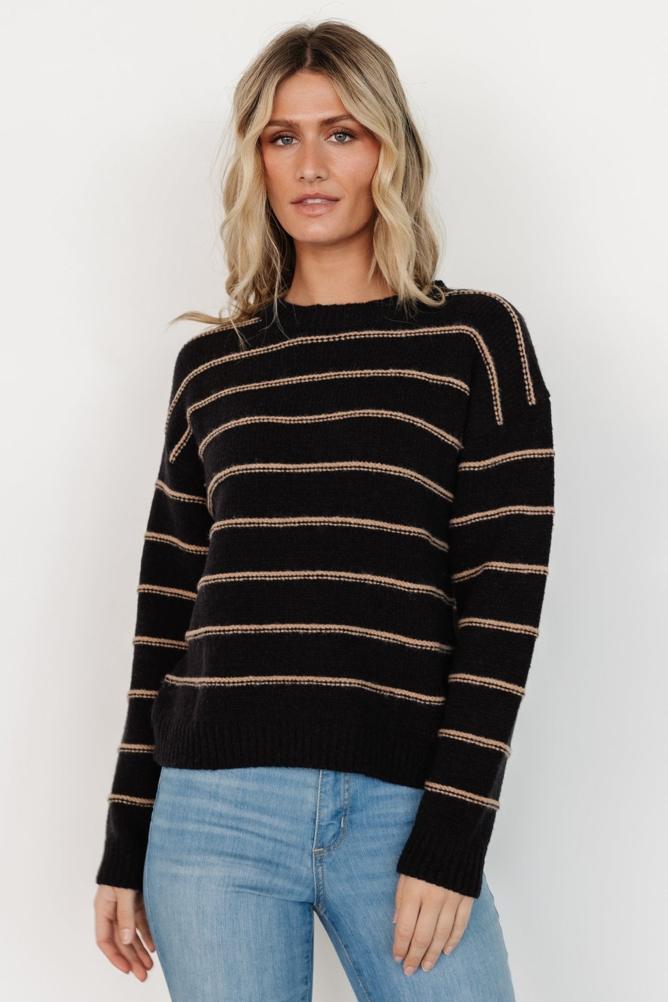 Alanis Stripe Sweater | Black + Camel Free Shipping Fashionable