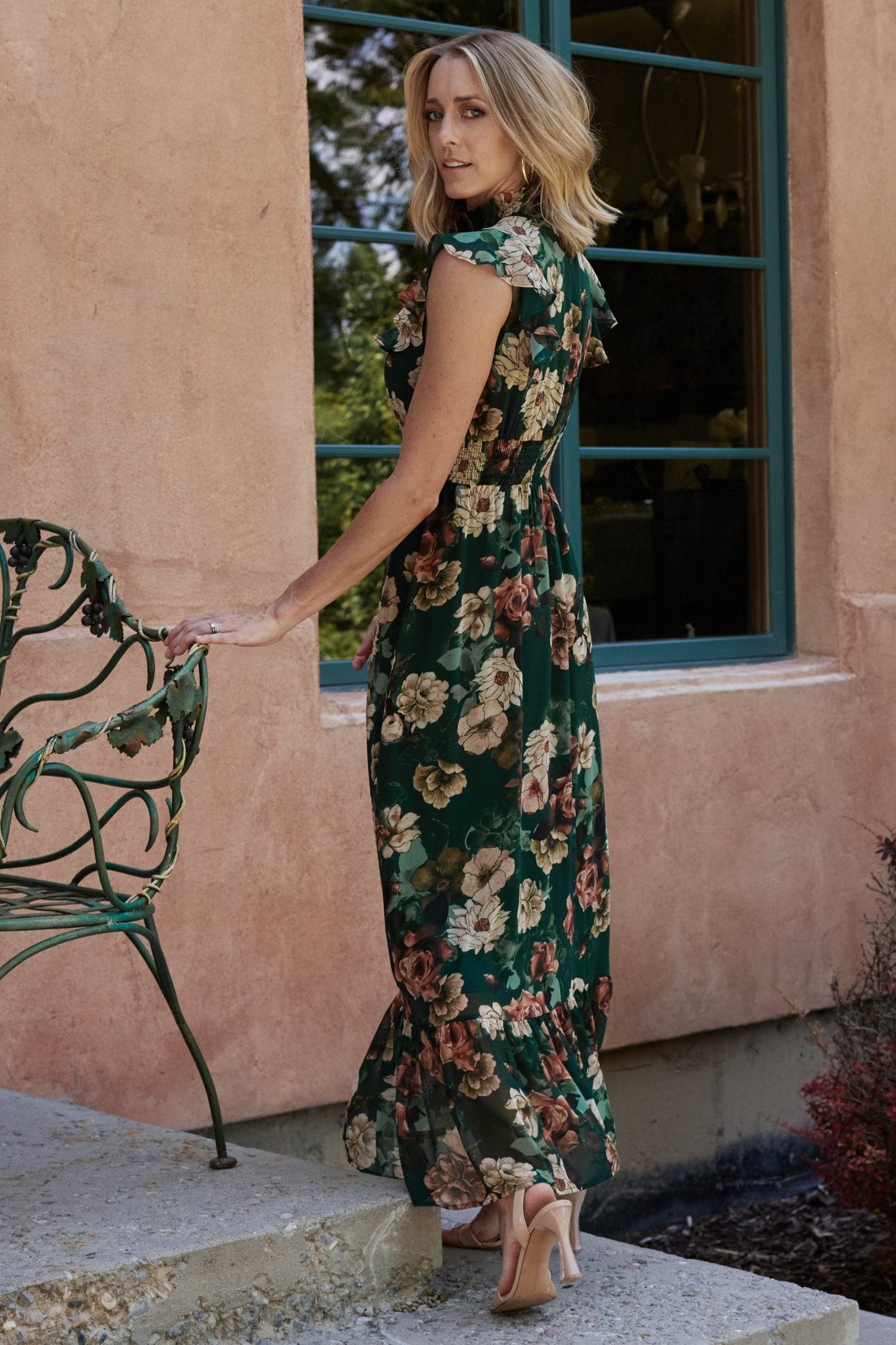 Kearny Ruffle Maxi Dress | Dark Green Floral Discount Order